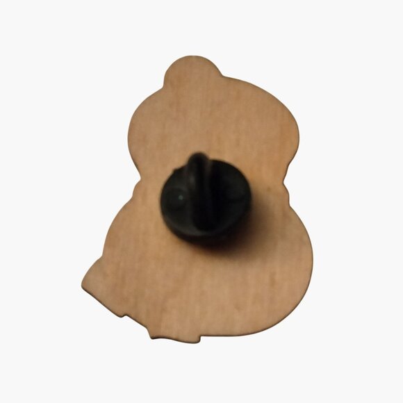 Wooden Snowman Lapel Pin Pinback Winter Holiday Wear - Picture 4 of 4